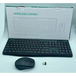 Earlylit 2.4 G USB Full Size‎ Ergonomic Wireless Keyboard Mouse Combo Black